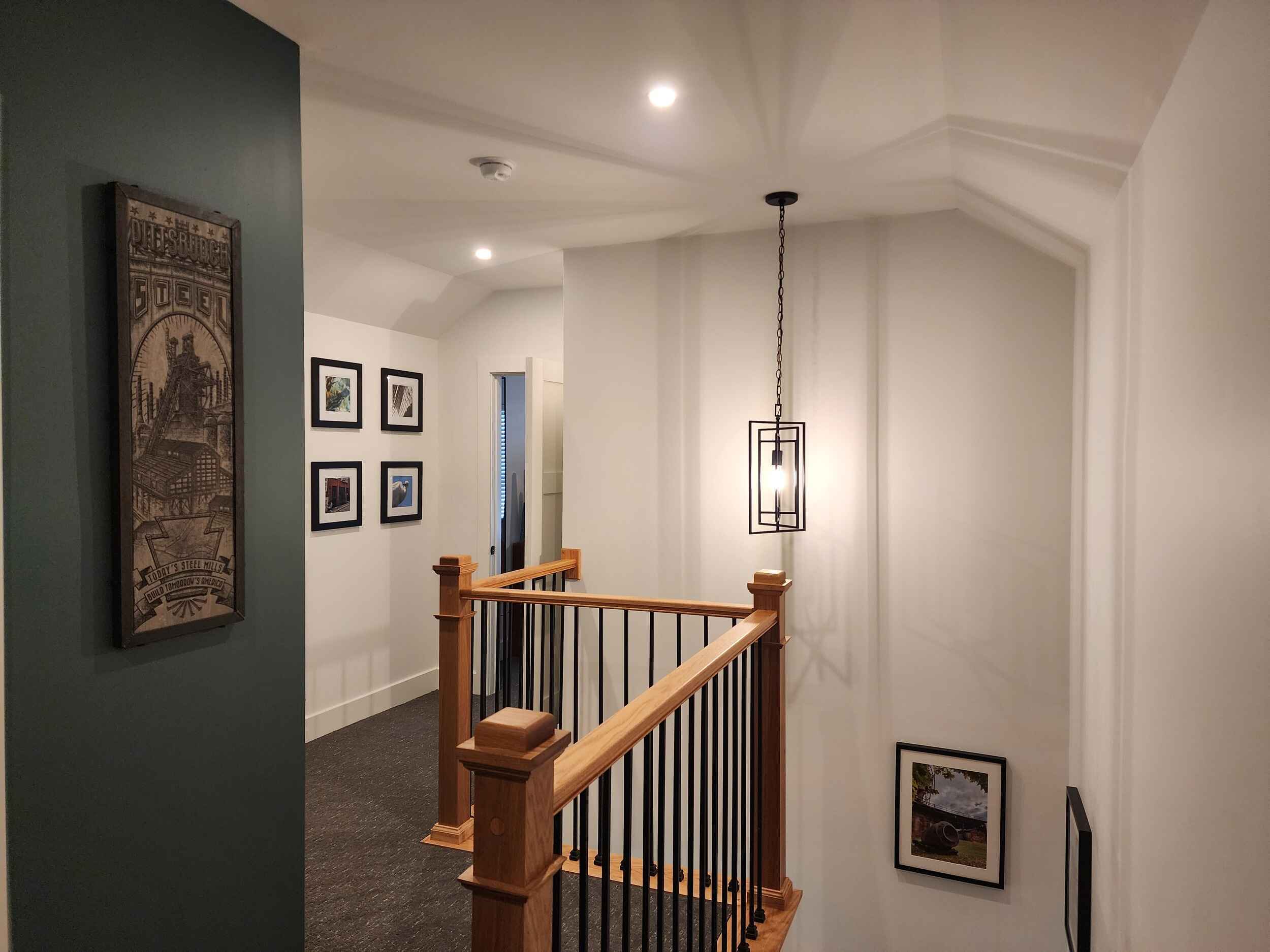 Upstairs Hallway with Color Block Feature Wall